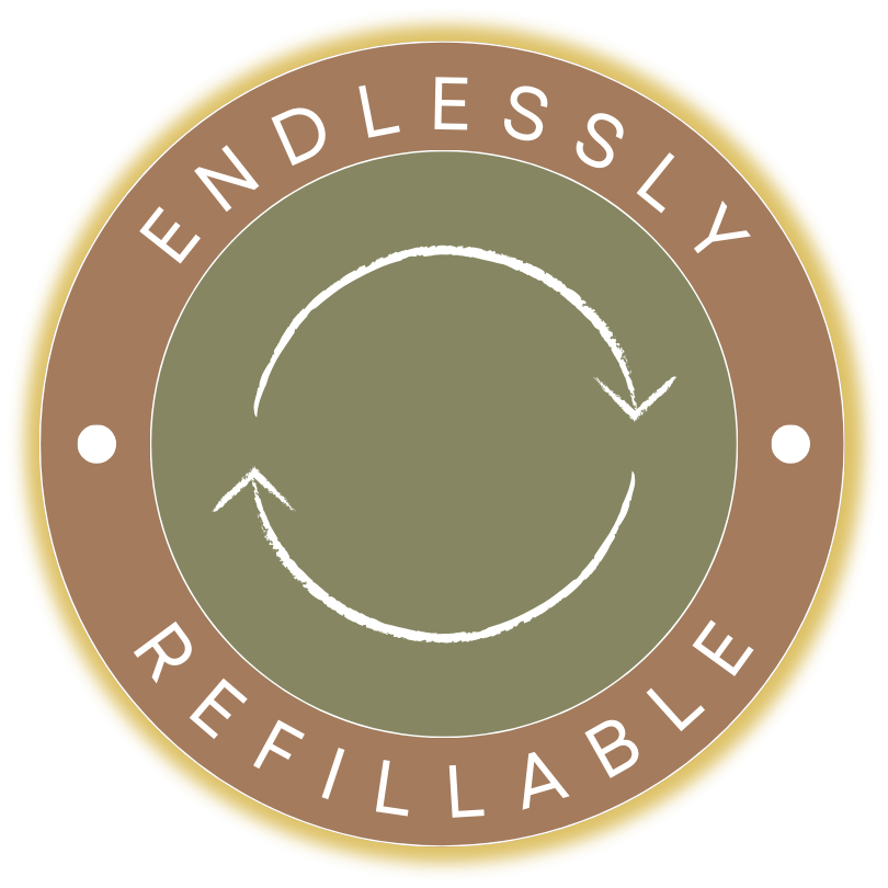 Logo for 'Endlessly Refillable' with a circular design and text on a white background.