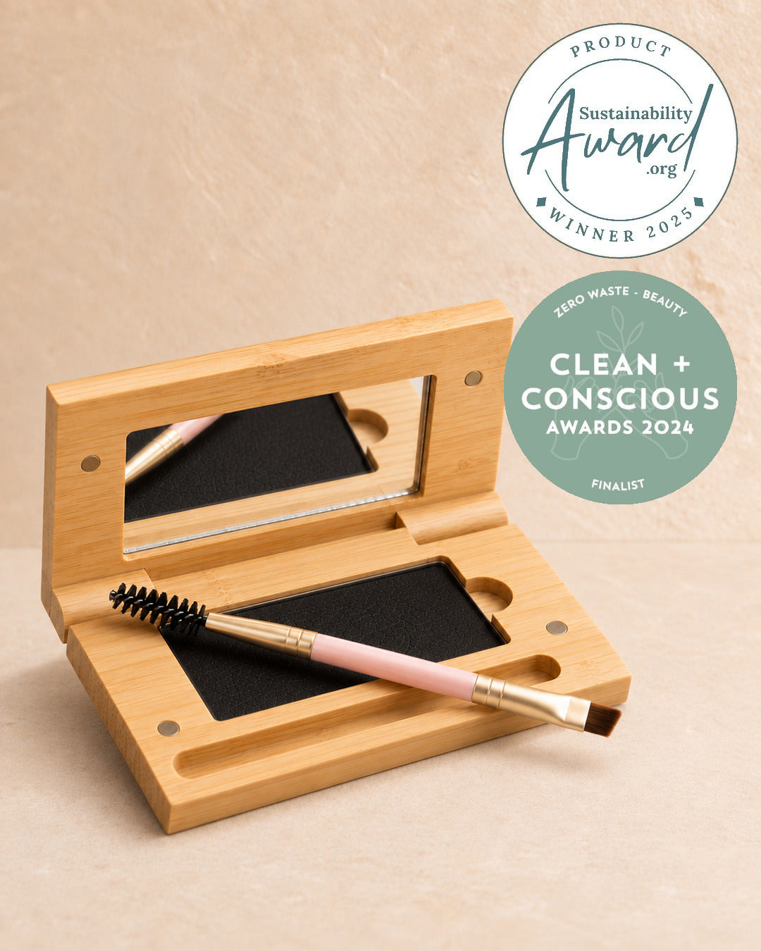 3-in-1 Mud Cake Mascara compact with Sustainability Product Award and Clean + Conscious Award