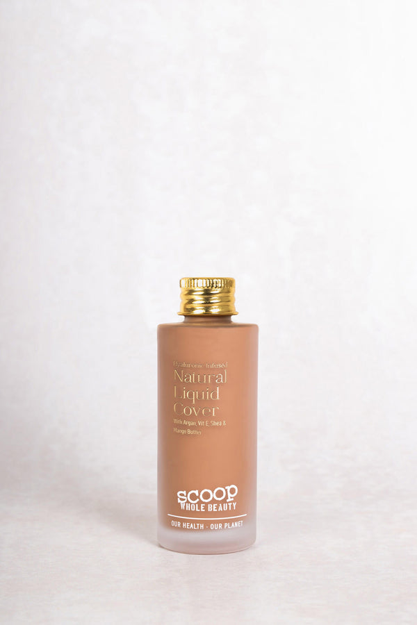 Scoop Whole Beauty light liquid cover mineral foundation with hydrating HLA in sustainable, refill size, glass bottle - medium