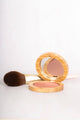 Scoop Whole Beauty ultra soft vegan blusher brush paired with dusty pink mineral blusher in sustainable bamboo mirror compact 
