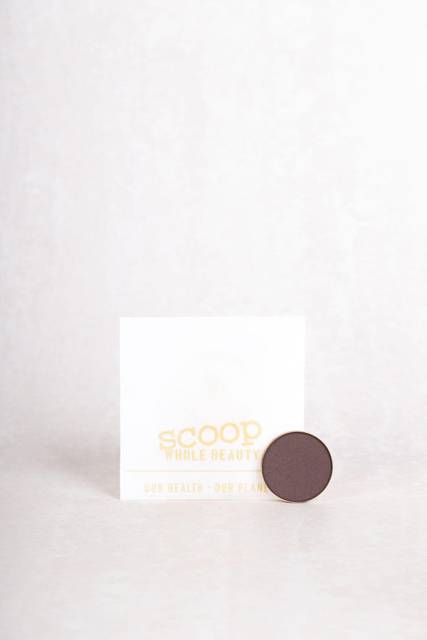 Scoop Whole Beauty pressed mineral eyeshadow chocolate refill in compostable sachet