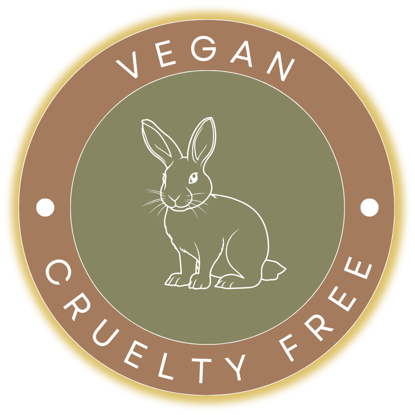 Vegan cruelty free logo with a rabbit illustration on a green background