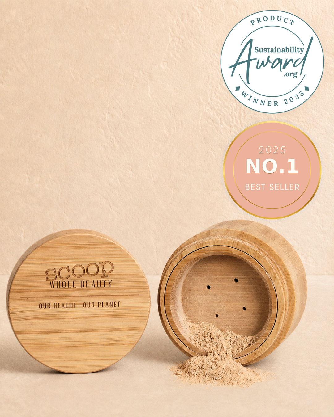 Award-winning Full-Loop Pure Mineral Powder Foundation SPF24+ in refillable bamboo packaging