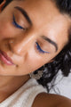 winged blue eyeliner and lashes - ocean blue