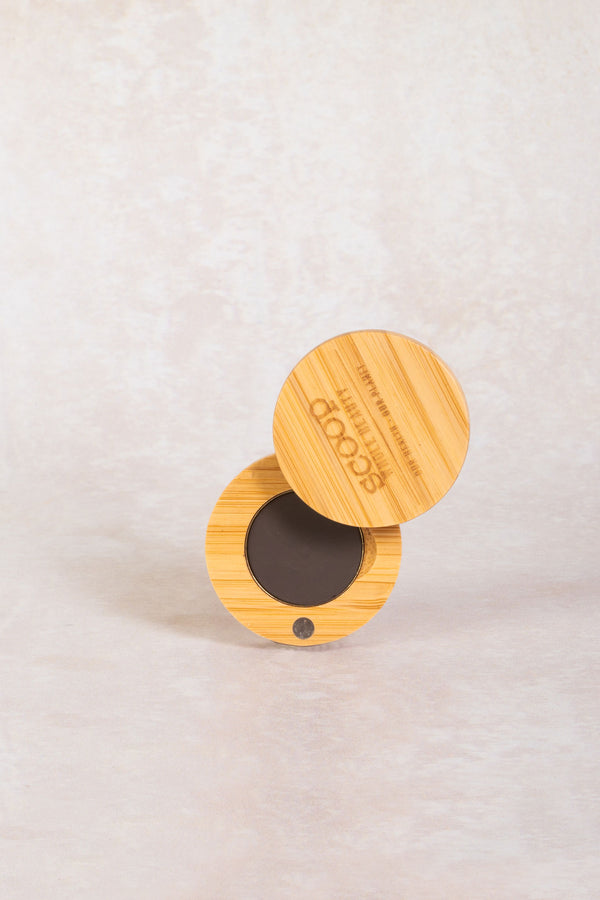 round mini bamboo compact open - maca - medium - tan