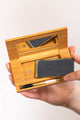 Scoop Whole Beauty natural mud cake mascara pallet demonstrated how to refill in 100% sustainable bamboo mirror compact