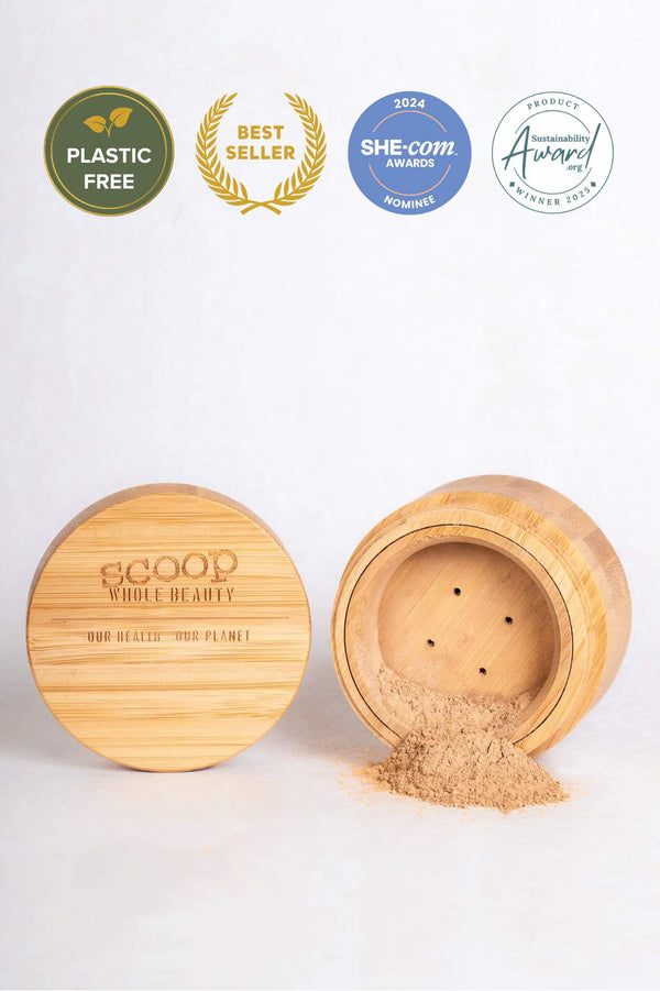 100% bamboo round loose powder foundation sifter container with removable sifter.