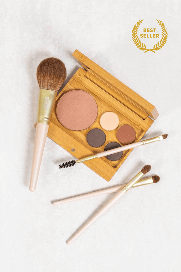 Scoop Whole Beauty sustainable bamboo multi pallet with mineral refillable makeup and premium vegan brushes 