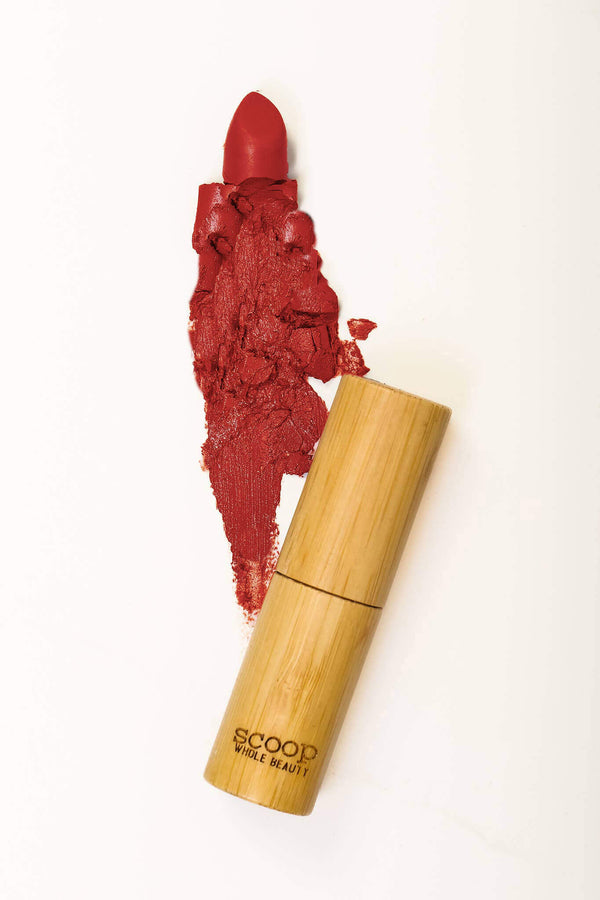 Scoop Whole Beauty natural lipstick in sustainable bamboo tube- cherry